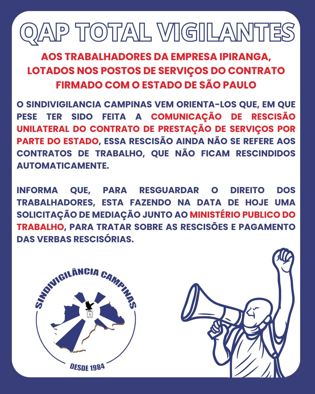 INFORMATIVO – AOS TRABALHADORES DA EMPRESA IPIRANGA, LOTADOS NOS POSTOS DE SERVIÇOS DO CONTRATO FIRMADO COM O ESTADO DE SÃO PAULO