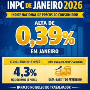 INPC SOBE 0,39% EM JANEIRO DE 2026: ACUMULADO DE 4,30% PARA QUEM TEM DATA-BASE EM FEVEREIRO