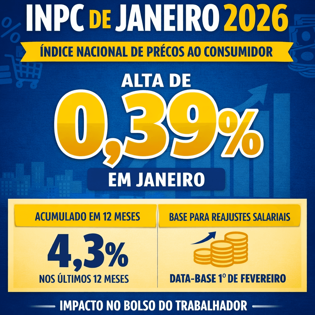 INPC SOBE 0,39% EM JANEIRO DE 2026: ACUMULADO DE 4,30% PARA QUEM TEM DATA-BASE EM FEVEREIRO
